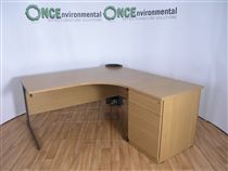 NoneLight Oak 1600 x 1200 workstation RH complete with a 3 drawer desk high pedestal 